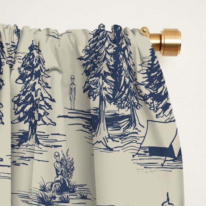 Alien Abduction Toile De Jouy Pattern in Blue Window Curtain Gallery Image 2