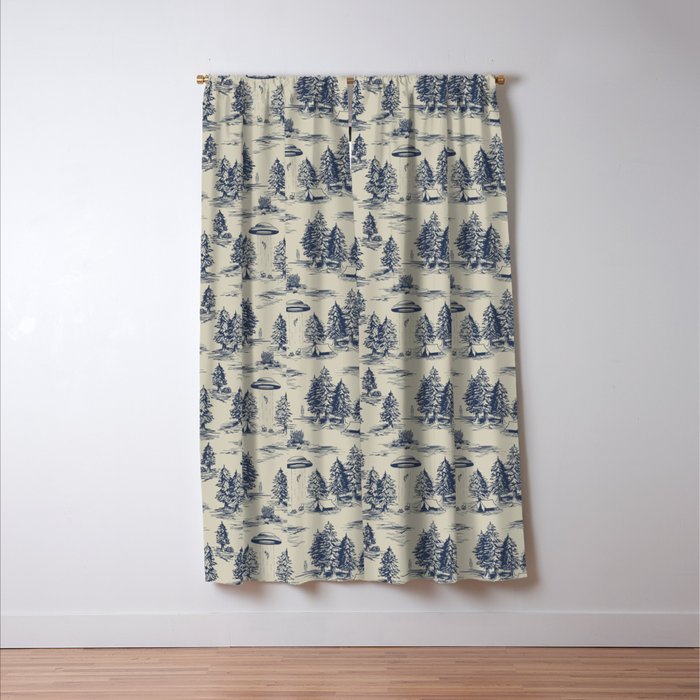 Alien Abduction Toile De Jouy Pattern in Blue Window Curtain Gallery Image 3