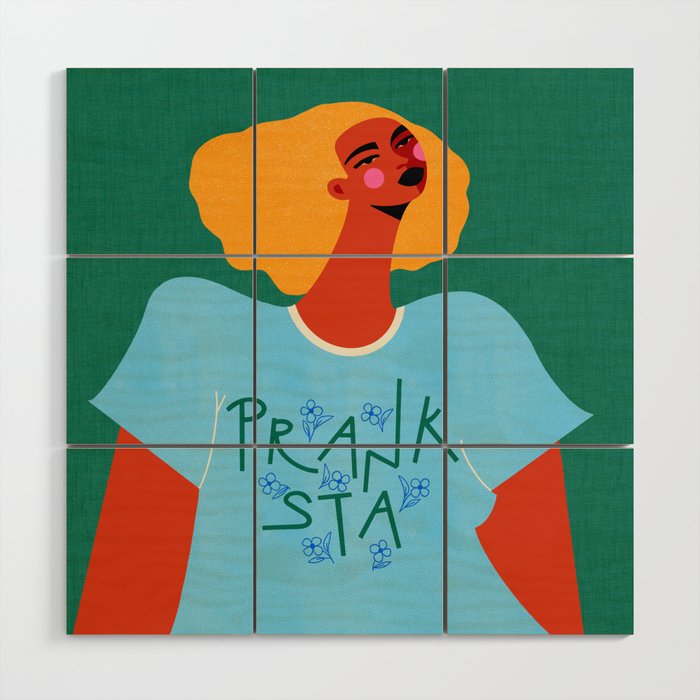 Floral Pranksta - Bold Black Woman Illustration in Graphic Tee Wood Wall Art Gallery Image 1