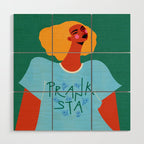 Floral Pranksta - Bold Black Woman Illustration in Graphic Tee Wood Wall Art Gallery Image 1