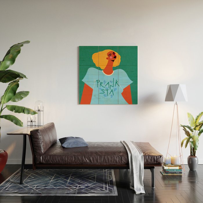 Floral Pranksta - Bold Black Woman Illustration in Graphic Tee Wood Wall Art Gallery Image 2