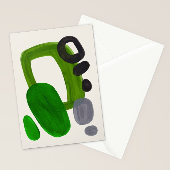 Minimalist Modern Mid Century Colorful Abstract Shapes Olive Green Retro Funky Shapes 60's Vintage Stationery Card Gallery Image 2