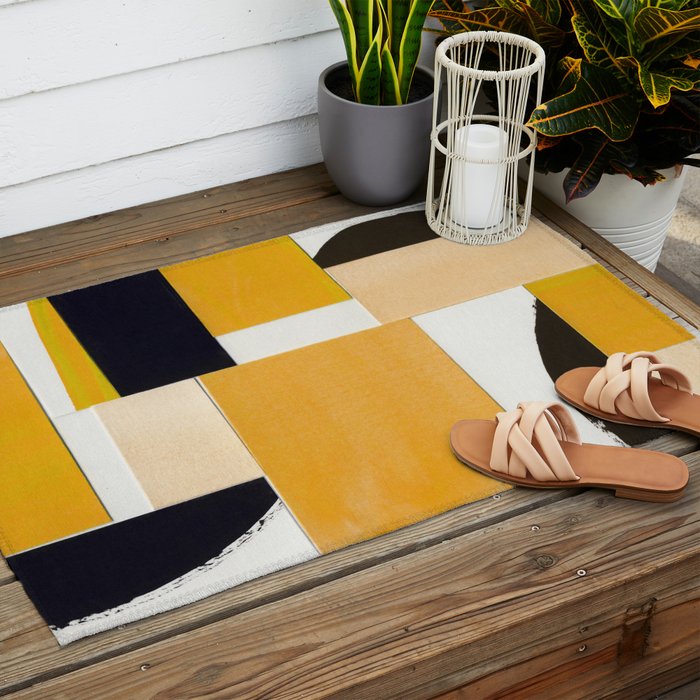 Yellow Abstract Collage Outdoor Rug Gallery Image 2