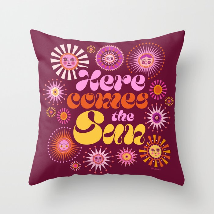 Here Comes the Sun - Pink and Magenta Throw Pillow Gallery Image 1