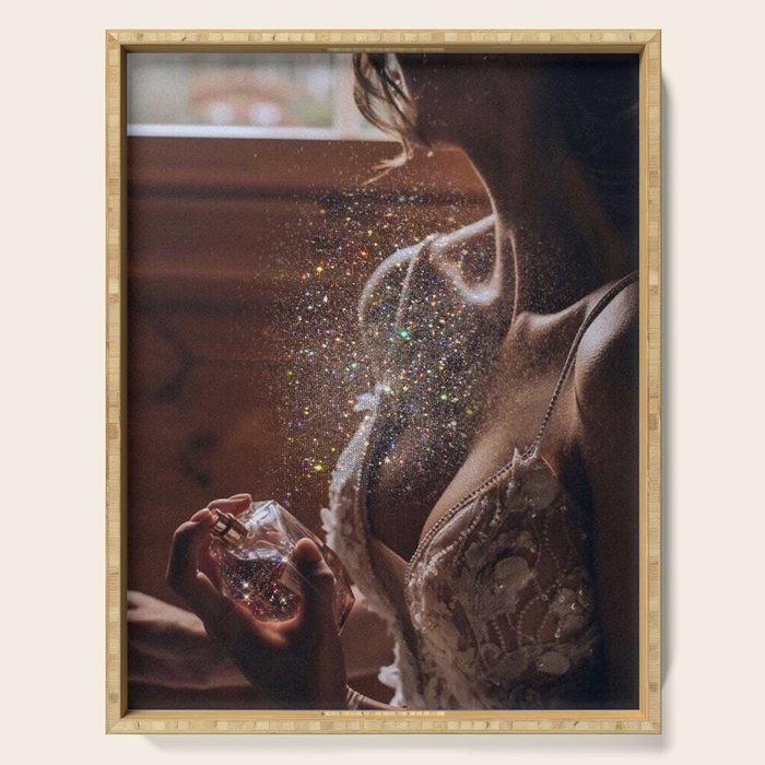 MAGIC IN ACTION | woman | perfume | Parisian | dark | evening | date | aesthetic | vintage | retro  Serving Tray Gallery Image 1