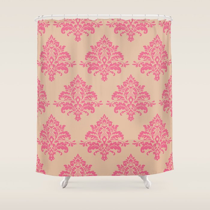 Vintage Pink Damask Pattern Shower Curtain Gallery Image 1