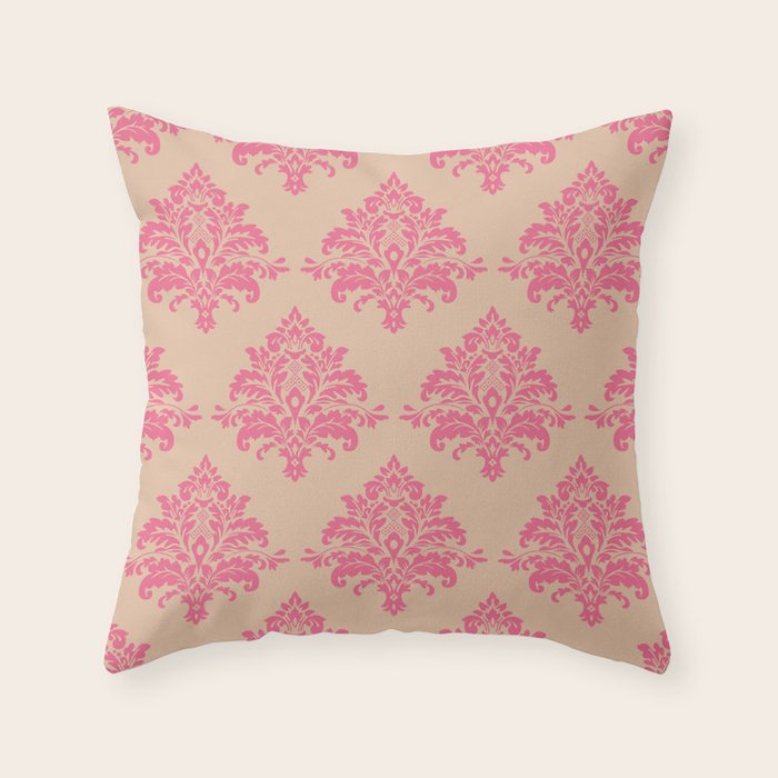 Vintage Pink Damask Pattern Throw Pillow Gallery Image 6