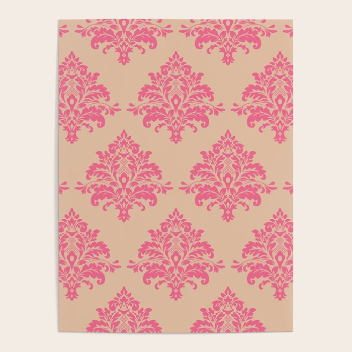 Vintage Pink Damask Pattern Poster Gallery Image 4