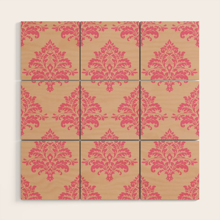 Vintage Pink Damask Pattern Wood Wall Art Gallery Image 1