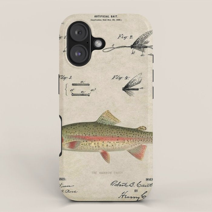 Vintage Rainbow Trout Fly Fishing Lure Patent Game Fish Identification Chart iPhone Case Gallery Image 1