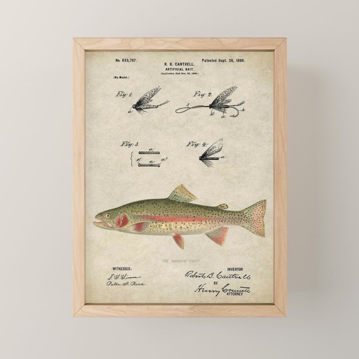 Vintage Rainbow Trout Fly Fishing Lure Patent Game Fish Identification Chart Mini Art Print Gallery Image 1