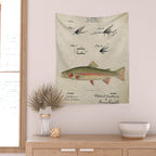 Vintage Rainbow Trout Fly Fishing Lure Patent Game Fish Identification Chart Wall Tapestry Gallery Image 2