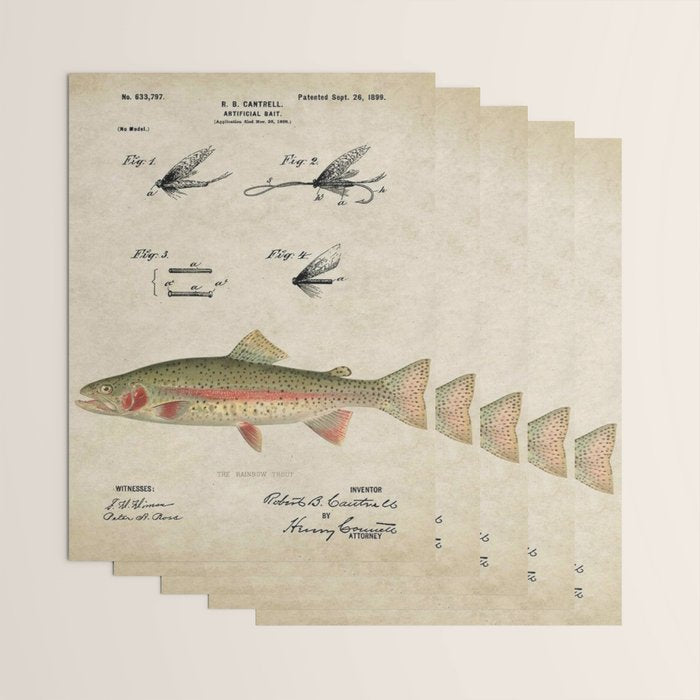 Vintage Rainbow Trout Fly Fishing Lure Patent Game Fish Identification Chart Wrapping Paper Gallery Image 3