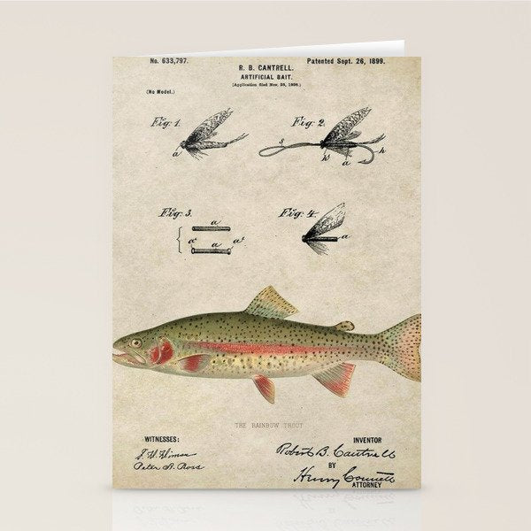Vintage Rainbow Trout Fly Fishing Lure Patent Game Fish Identification Chart Stationery Card Gallery Image 1