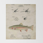 Vintage Rainbow Trout Fly Fishing Lure Patent Game Fish Identification Chart Throw Blanket Gallery Image 2