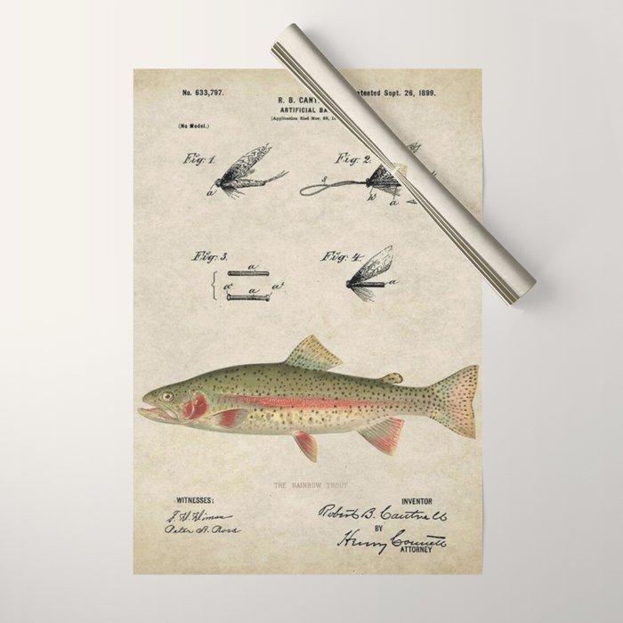 Vintage Rainbow Trout Fly Fishing Lure Patent Game Fish Identification Chart Wrapping Paper Gallery Image 1