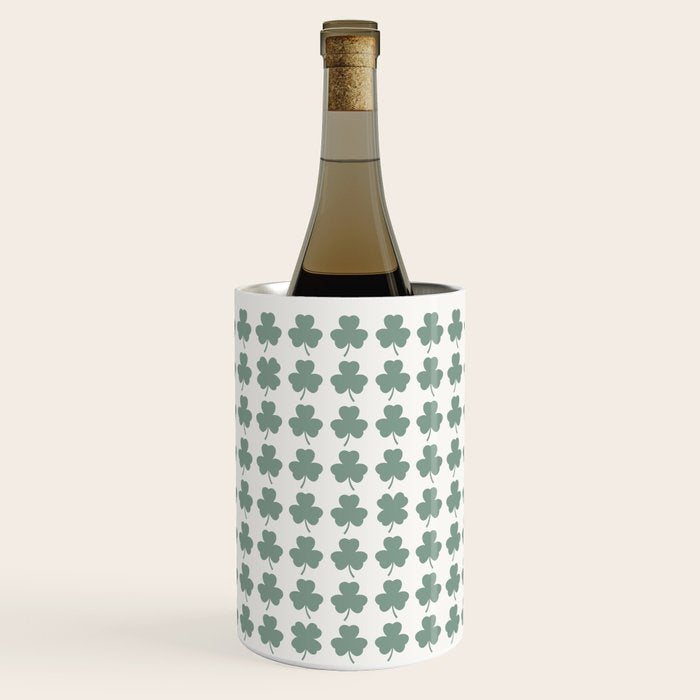 Clovers XXXII Sage Green Botanical Pattern Wine Chiller Gallery Image 1
