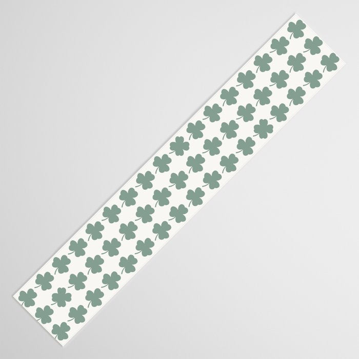 Clovers XXXII Sage Green Botanical Pattern Table Runner Gallery Image 3