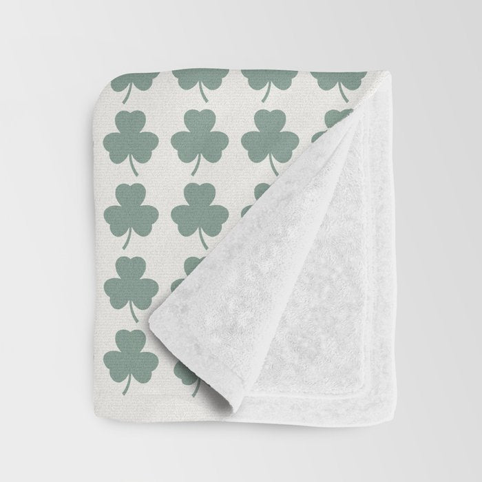 Clovers XXXII Sage Green Botanical Pattern Throw Blanket Gallery Image 3