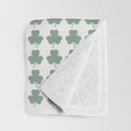 Clovers XXXII Sage Green Botanical Pattern Throw Blanket Gallery Image 3