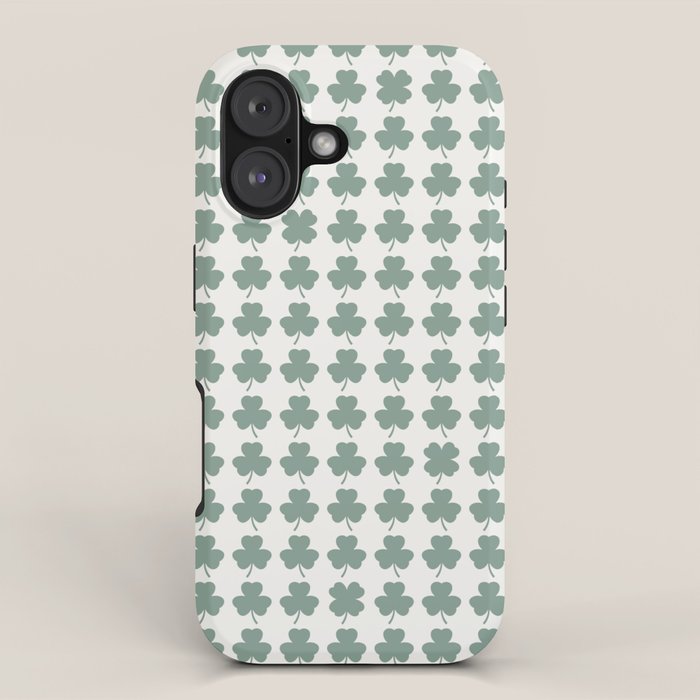 Clovers XXXII Sage Green Botanical Pattern iPhone Case Gallery Image 1