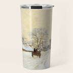 Claude Monet Impressionist Landscape Oil Painting A Cart on the Snowy Road at Honfleur Travel Mug Gallery Image 1