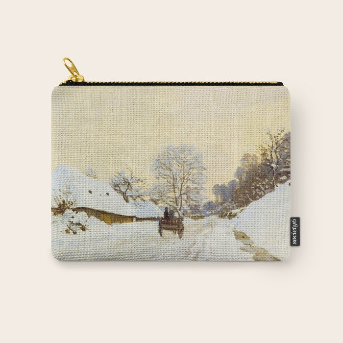 Claude Monet Impressionist Landscape Oil Painting A Cart on the Snowy Road at Honfleur Carry All Pouch Gallery Image 1