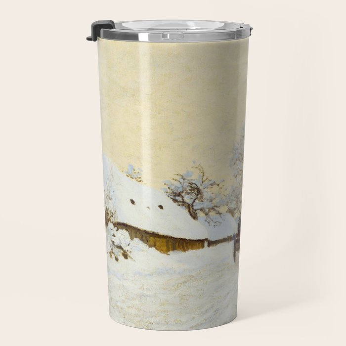 Claude Monet Impressionist Landscape Oil Painting A Cart on the Snowy Road at Honfleur Travel Mug Gallery Image 3