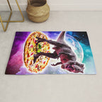 Tyrannosaurus Rex Dinosaur Riding Pizza In Space Rug Gallery Image 1