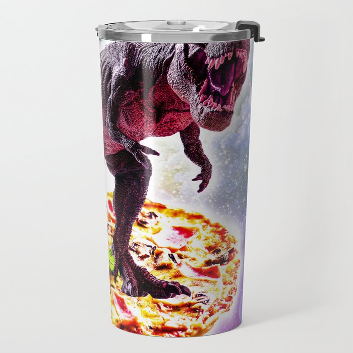 Tyrannosaurus Rex Dinosaur Riding Pizza In Space Travel Mug Gallery Image 2