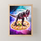 Tyrannosaurus Rex Dinosaur Riding Pizza In Space Mini Art Print Gallery Image 1