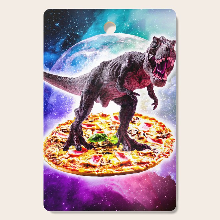 Tyrannosaurus Rex Dinosaur Riding Pizza In Space Cutting Board Gallery Image 1