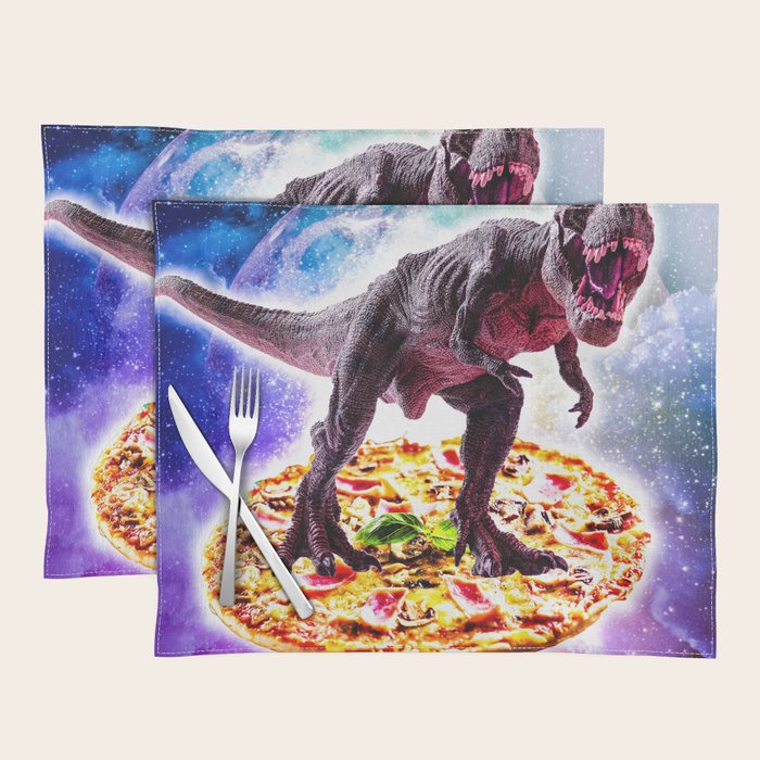 Tyrannosaurus Rex Dinosaur Riding Pizza In Space Placemat Gallery Image 1