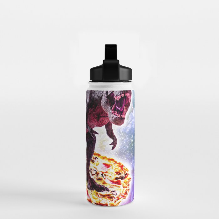 Tyrannosaurus Rex Dinosaur Riding Pizza In Space Water Bottle Gallery Image 2