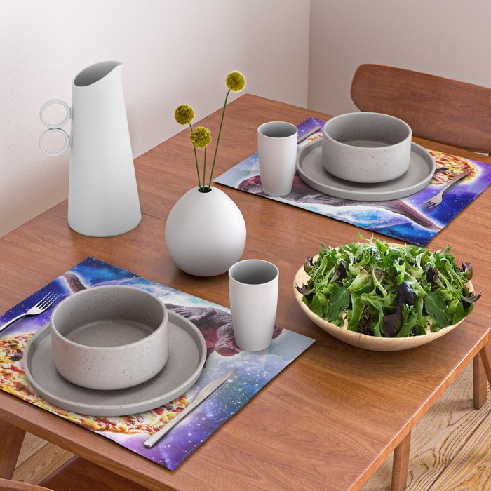 Tyrannosaurus Rex Dinosaur Riding Pizza In Space Placemat Gallery Image 2