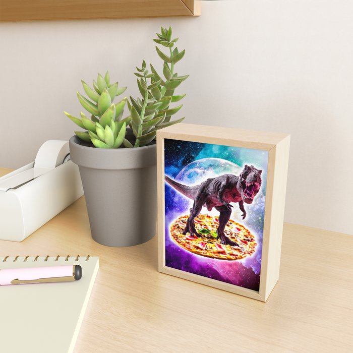 Tyrannosaurus Rex Dinosaur Riding Pizza In Space Mini Art Print Gallery Image 2
