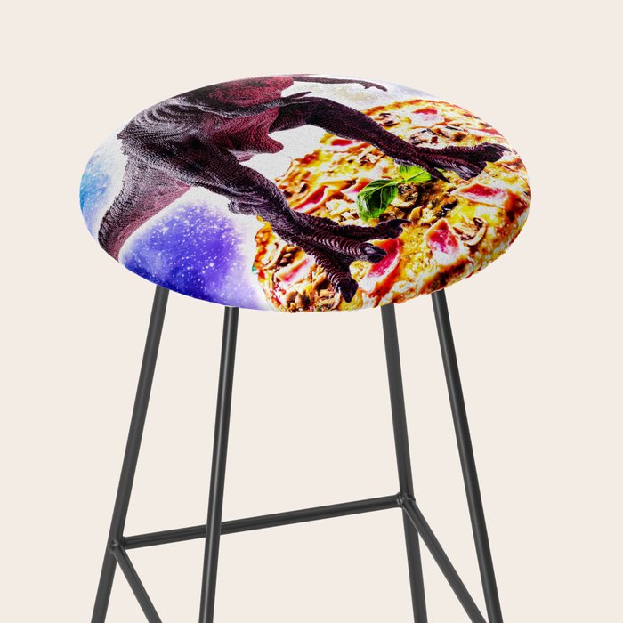 Tyrannosaurus Rex Dinosaur Riding Pizza In Space Stool Gallery Image 2