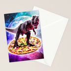 Tyrannosaurus Rex Dinosaur Riding Pizza In Space Stationery Card Gallery Image 2