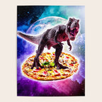 Tyrannosaurus Rex Dinosaur Riding Pizza In Space Poster Gallery Image 4