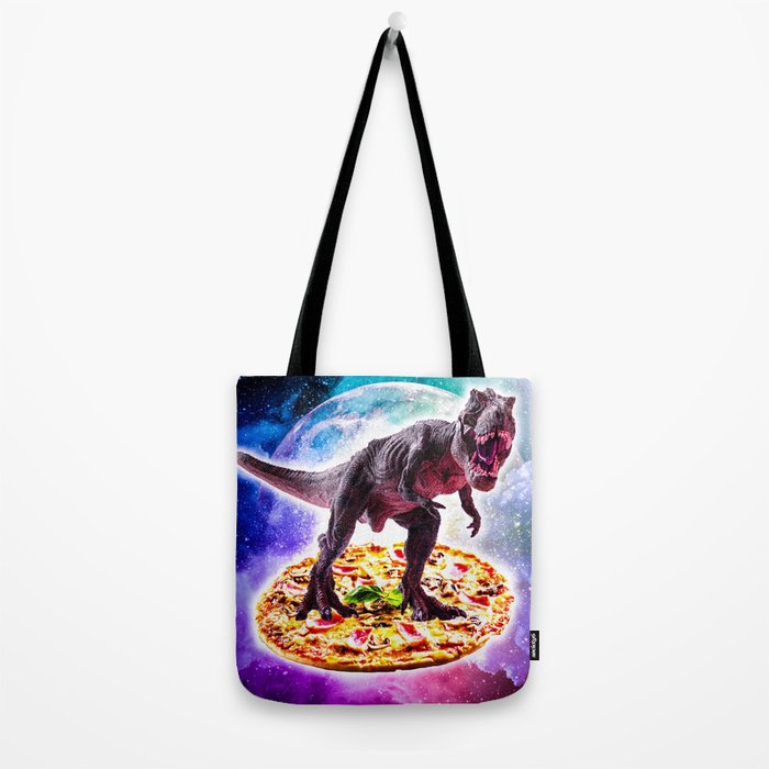 Tyrannosaurus Rex Dinosaur Riding Pizza In Space Tote Bag Gallery Image 2
