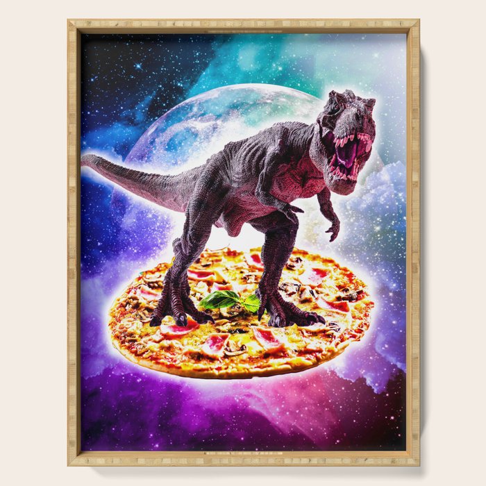 Tyrannosaurus Rex Dinosaur Riding Pizza In Space Serving Tray Gallery Image 1