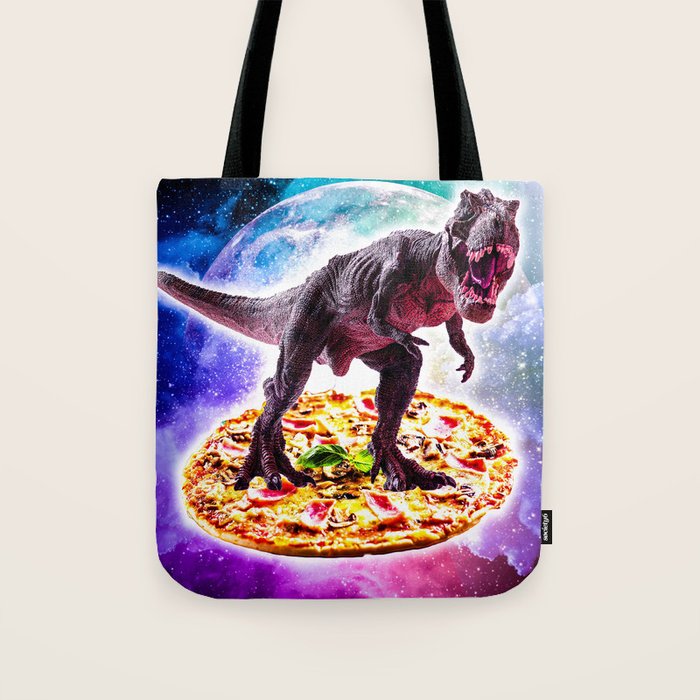Tyrannosaurus Rex Dinosaur Riding Pizza In Space Tote Bag Gallery Image 1