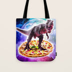 Tyrannosaurus Rex Dinosaur Riding Pizza In Space Tote Bag Gallery Image 1