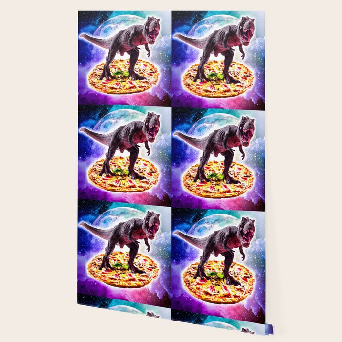 Tyrannosaurus Rex Dinosaur Riding Pizza In Space Wallpaper Gallery Image 2