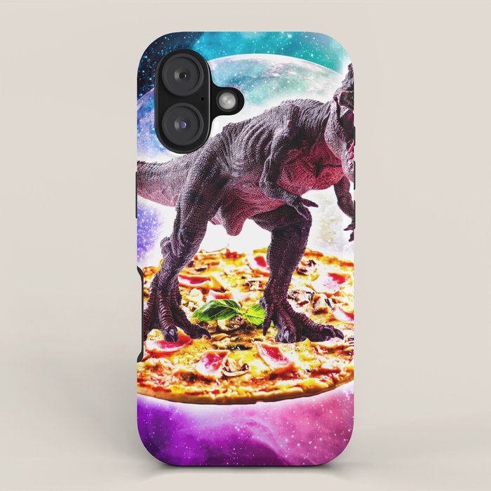 Tyrannosaurus Rex Dinosaur Riding Pizza In Space iPhone Case Gallery Image 1