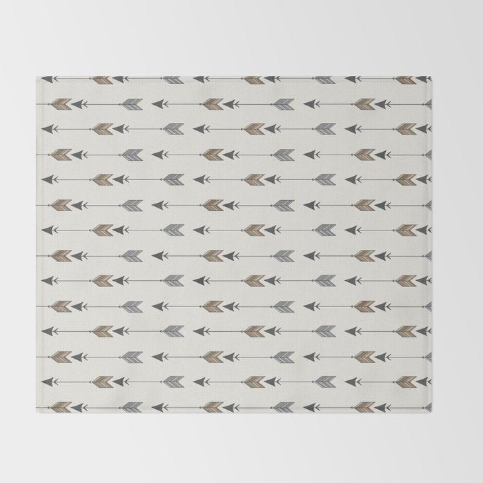 Vertical Arrow Patterns - Cream and Neutral Earth Tones Throw Blanket Gallery Image 2