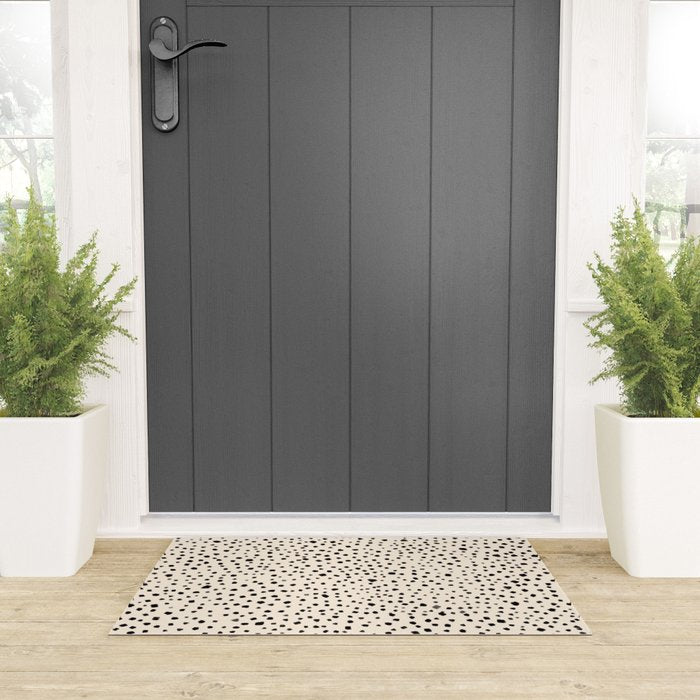 Painted Smudge Dots Organic Pattern in Black and Almond Cream Welcome Mat Gallery Image 3