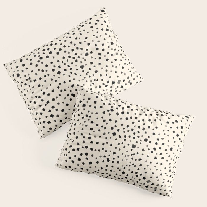 Painted Smudge Dots Organic Pattern in Black and Almond Cream Pillow Sham Gallery Image 1