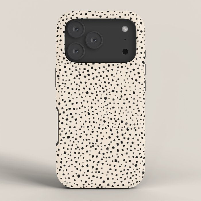 Painted Smudge Dots Organic Pattern in Black and Almond Cream iPhone Case Gallery Image 3