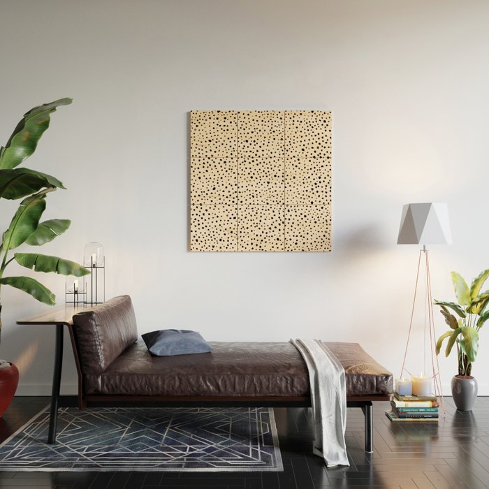 Painted Smudge Dots Organic Pattern in Black and Almond Cream Wood Wall Art Gallery Image 2
